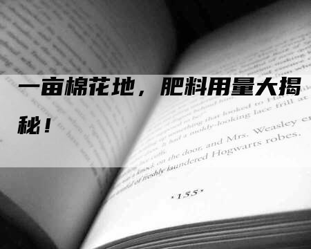 一亩棉花地，肥料用量大揭秘！